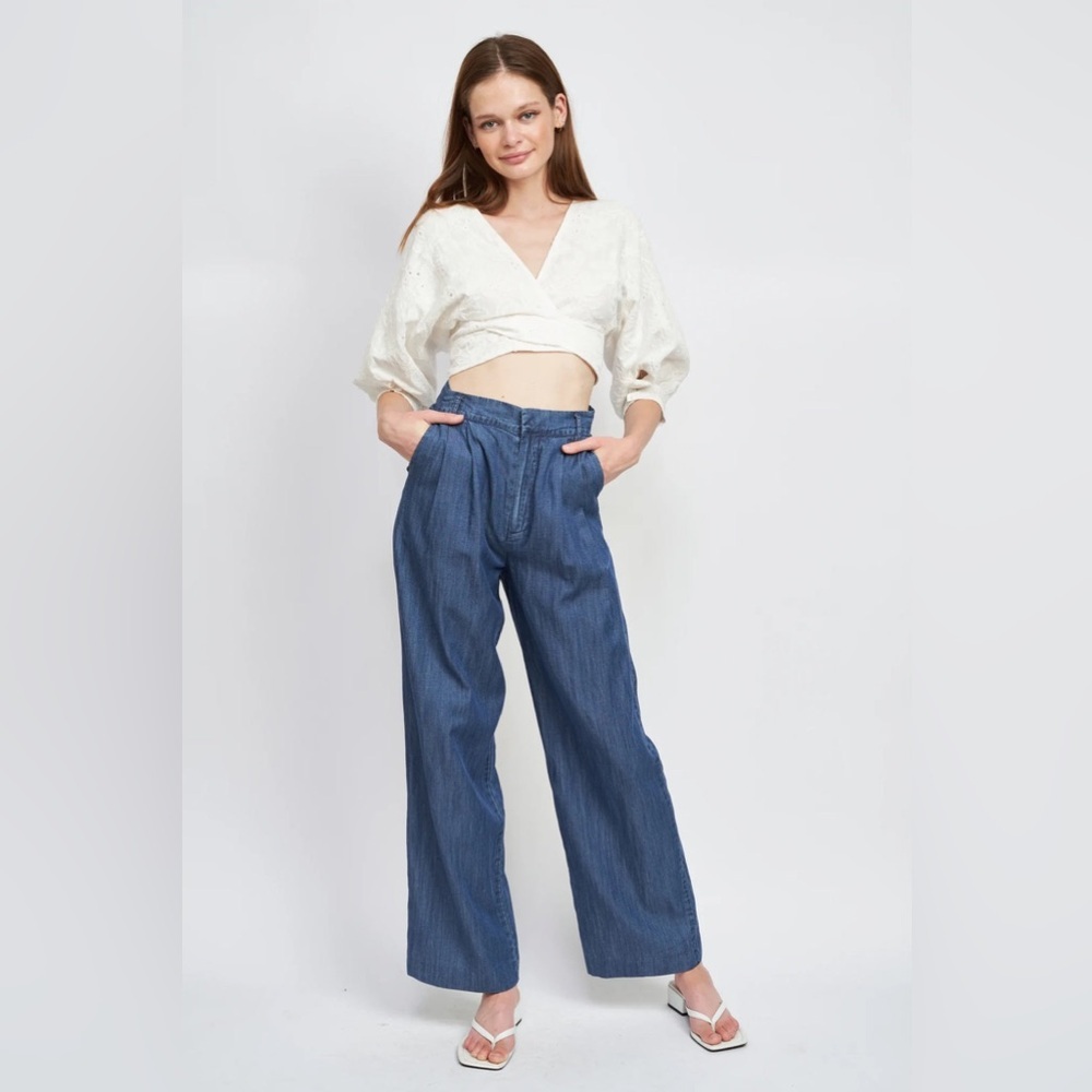 🎀EN SAISON Xiana Denim wide leg high rise Trouser xs Euc REVOLVE